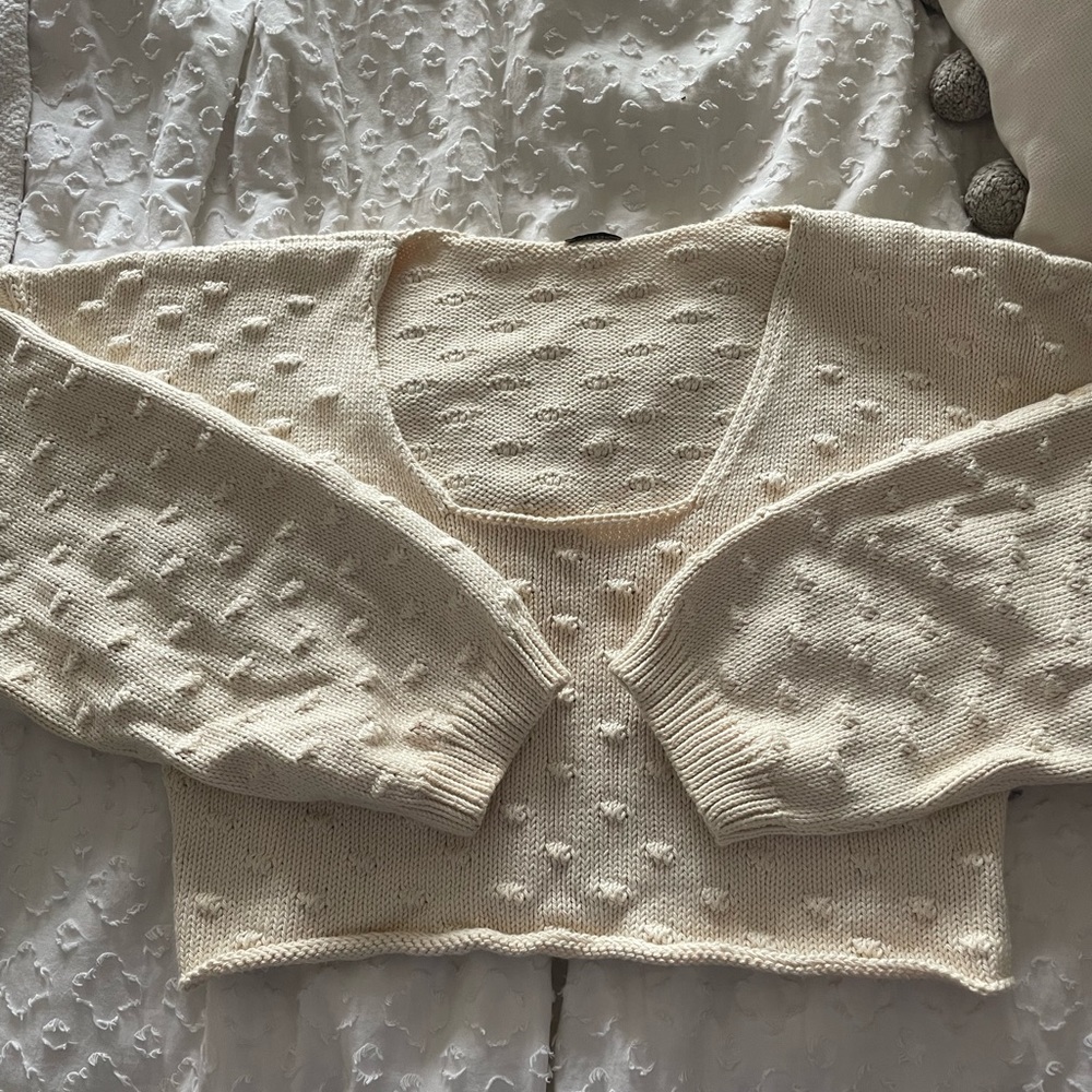 Rachel Comey Cream Square Neck Cropped Sweater Small